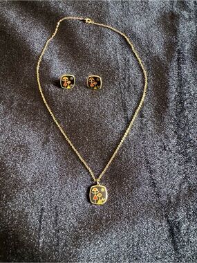 De Passillé Sylvestre Vintage Gold -Tone  Enamel Necklace and Stud Earring Set